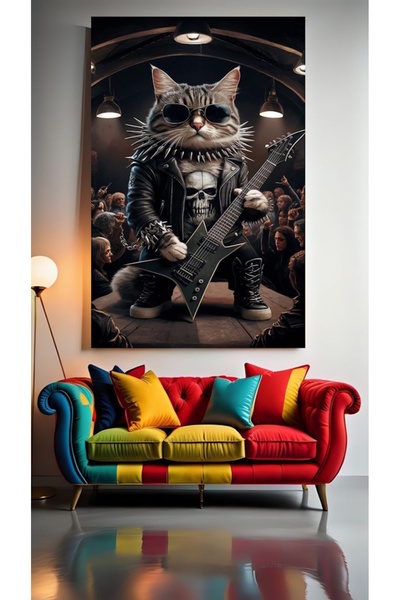 özkacar METAL SEVER CAT 1 Tablou decorativ pe pânză pentru acasă, perete, sal...