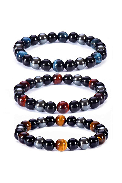 craftmystic Set de 3 brățări cu protecție triplă, brățară cu mărgele de cristal vindecătoare de 8 mm