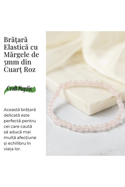 craftmystic Bratara Elastica cu Margele de Cuart Roz 5mm - Iubire si Vindecare Emotionala