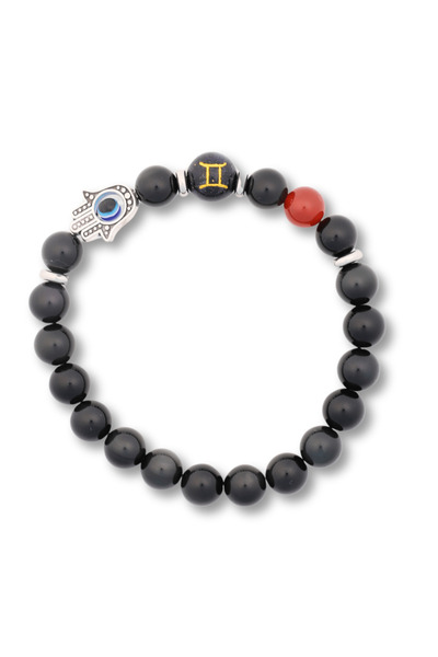 craftmystic Brățară pentru Zodieni cu Mărgele de Obsidian, Pandantiv Mâna Fatimei și Ochi „Rău”