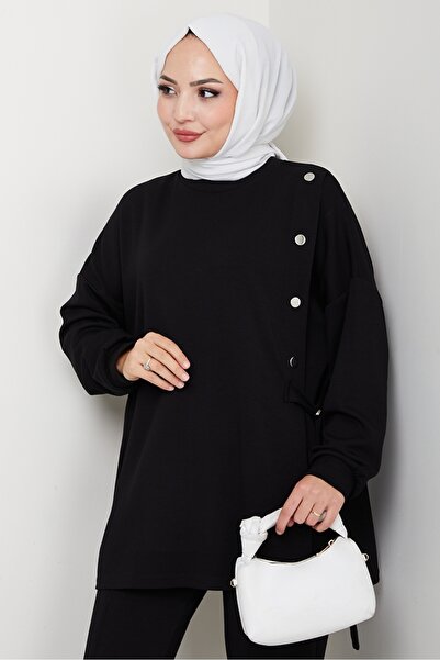 Bestenur Snap Detailed Double Suit 1624 - Black