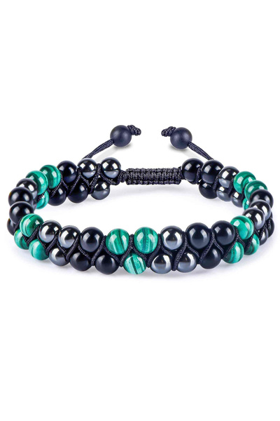 craftmystic Brățară cu triplă protecție cu cristale de malachit de 8 mm, pietre de obsidian negru și hematit