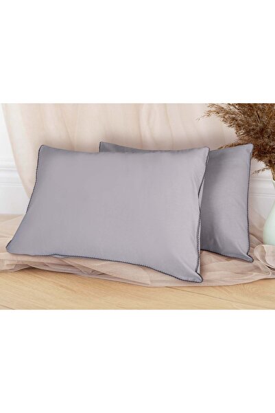 Storish Yastık Kılıfı Simple Oyalı %100 Cotton 2'li Gri