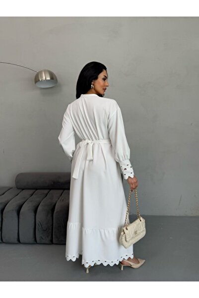 suphias Atlas Fabric Dress with Lace Detail & Belt