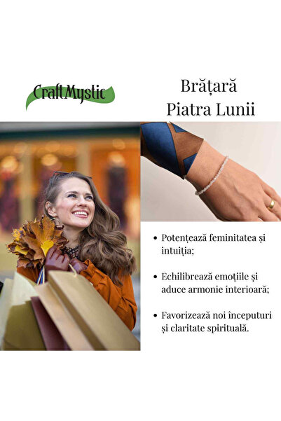 craftmystic Brățară cu mărgele de 2-3 mm cu piatră de lună fațetată curcubeu pentru feminitate și armonie interioară