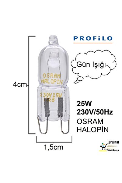 Profilo Ankastre Fırın Lamba 25W 300°C Halopin Işık Halojen Ampul İç Aydınlatma Lambası
