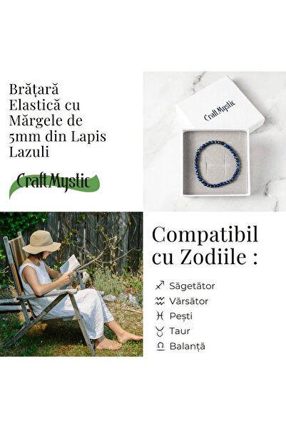 craftmystic Bratara Elastica Lapis Lazuli 5 mm - Claritate si Creativitate