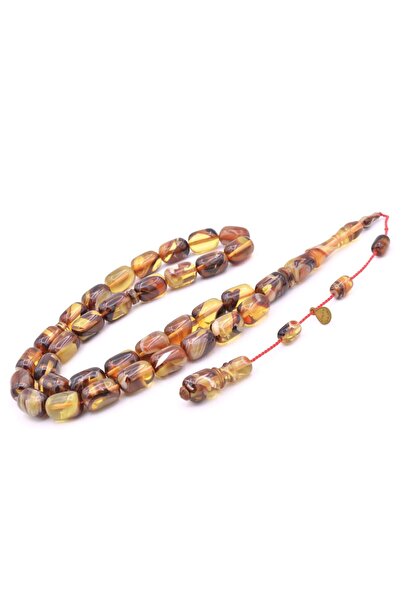 Murty99 Hakan Turan Signed Capsule Cut Brown Yellow Crimped Amber Prayer Beads