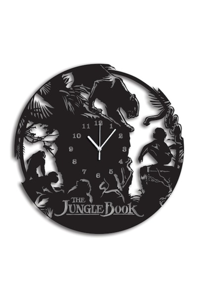 OEM Ceas de Perete Cartea Junglei – Lemn/MDF Negru, Diametru 30 cm, Decupaj L...