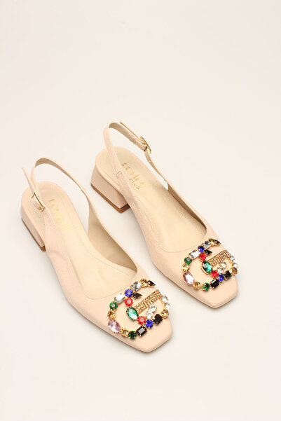 İDİL Beige Satin Stone Women's Heels