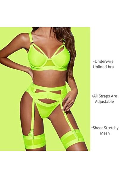 Margoun Women Lingerie Set with Garter Belt - 4 Piece Lace Teddy Babydoll Bodysuit MG06