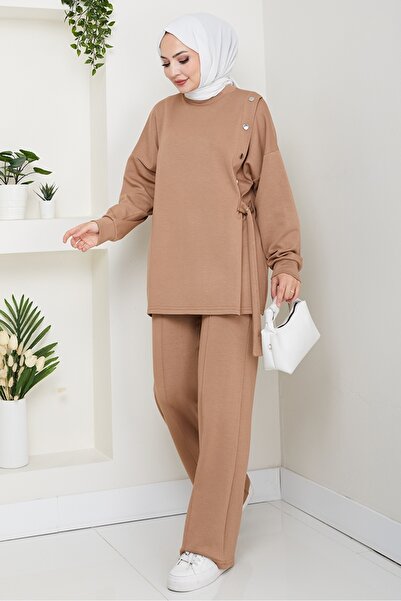 Bestenur Snap Detailed Double Suit 1624 - Mink