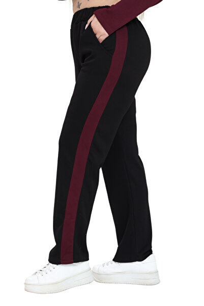 MELSAY Дамски комплект спортен екип в черно и бордо от модал за големи размери