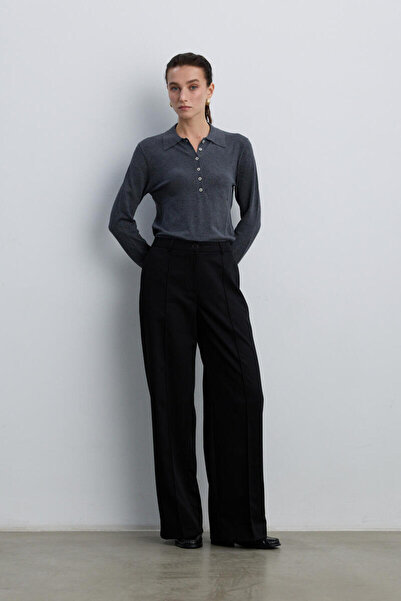BE BLUE Black Ribbed Wide-Leg Pants