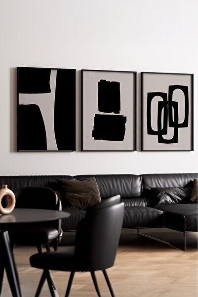 huhuli Ahşap Siyah Çerçeveli 3’lü Modern Tablo huhu236