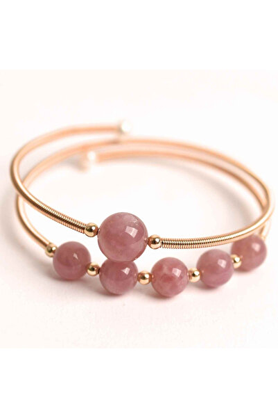 craftmystic Brățară dublă din metal auriu și cuarț roz pentru calm și claritate mentală