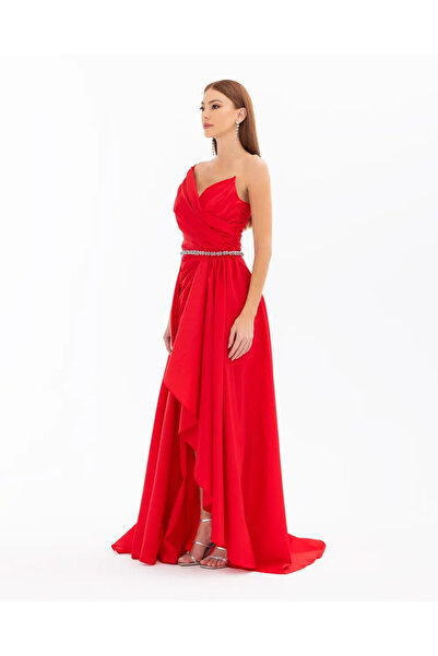 ILMIO Kırlangıç Yaka Çıkarılabilir Etekli Kemerli Abiye