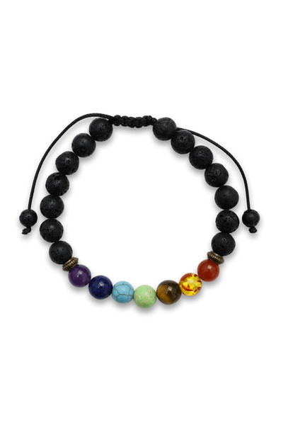 craftmystic Brățară reglabilă cu mărgele de 8 mm pentru cele 7 chakre și rocă vulcanică