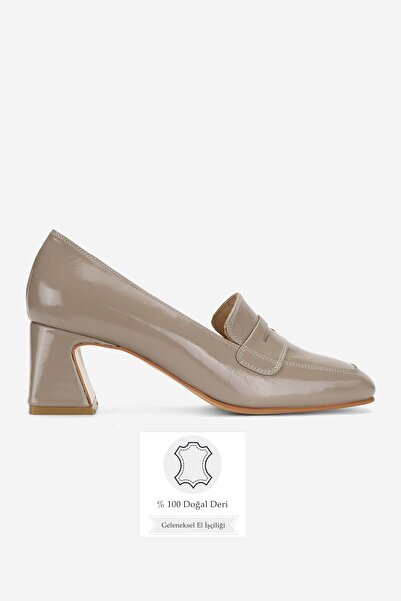 TUNAELLİ Women's Mink Patent Leather Genuine Leather Size 35-41 Medium Heel Classic Loafer Shoes