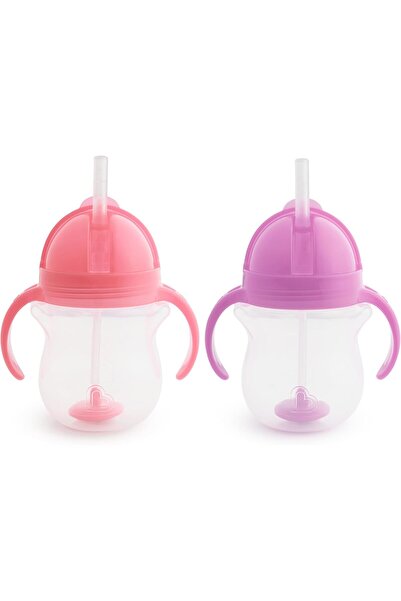 Munchkin Children's Training Cup with Click-Lock Lid and Weighted Straw - Pink/Purple, 7 Ounces, 2-Pack