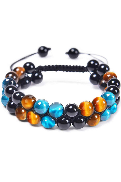 craftmystic Brățară energetică cu triplă protecție, realizată din pietre semiprețioase Obsidian, Ochi de Tigru Galben