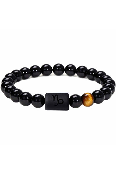 craftmystic Brățară zodiacală Capricorn din pietre Obsidian 8mm și Ochi de Tigru pentru bărbați