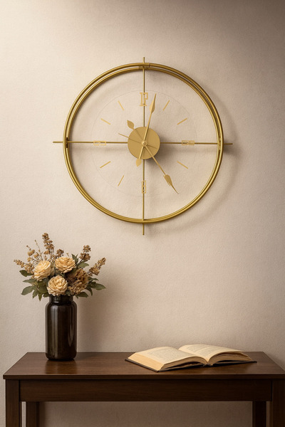 Wallover Design Jumbo Modern Duvar Saati – Gold/Gold Detaylı, Sessiz Quartz M...