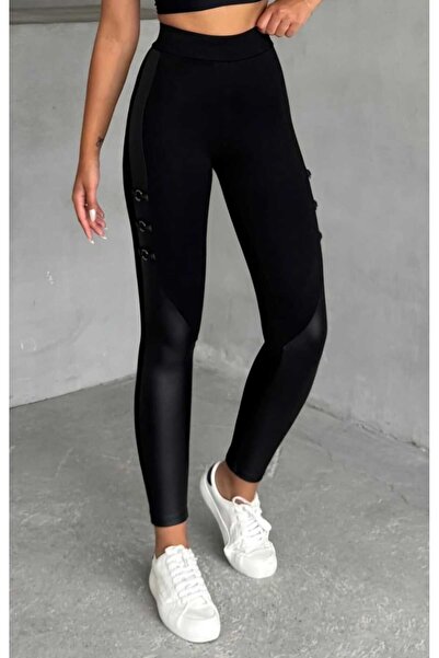Curvy Trend Plus Size Leather and Ring Detailed Leggings