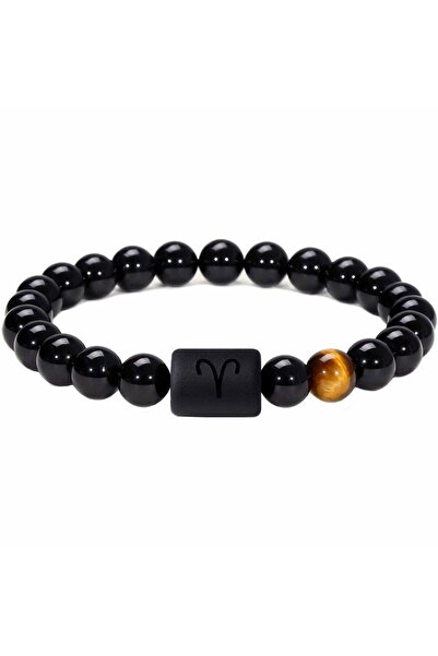 craftmystic Brățară zodiacală Berbec din pietre Obsidian 8mm și Ochi de Tigru pentru bărbați