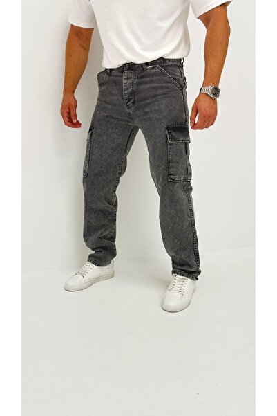 byediz Hunter Kot Black Vintage Baggy Kargo Cep Denim Erkek Pantolon