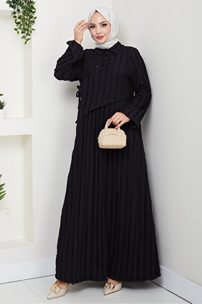 Bestenur Cross Tie Wrap Dress 1617 - Black