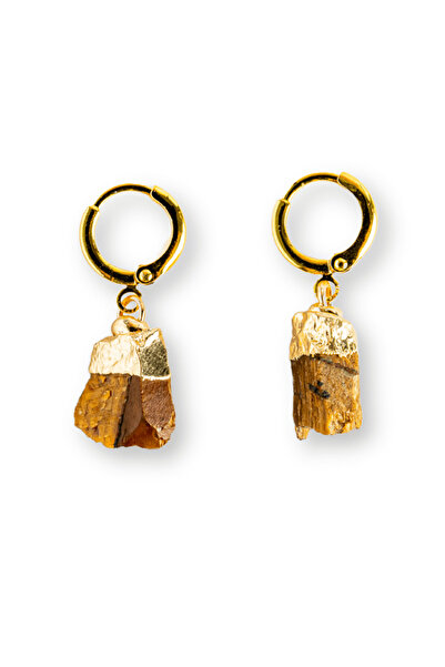 craftmystic Raw Tiger Eye Gold Earrings - Power and Protection