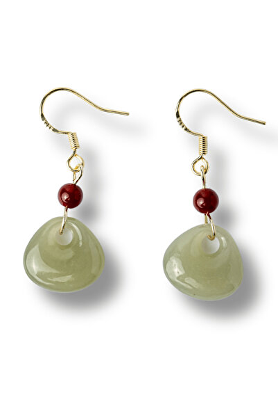 craftmystic Cercei din argint 925 placați cu aur, jad hetian și agat roșu - Echilibru spiritual