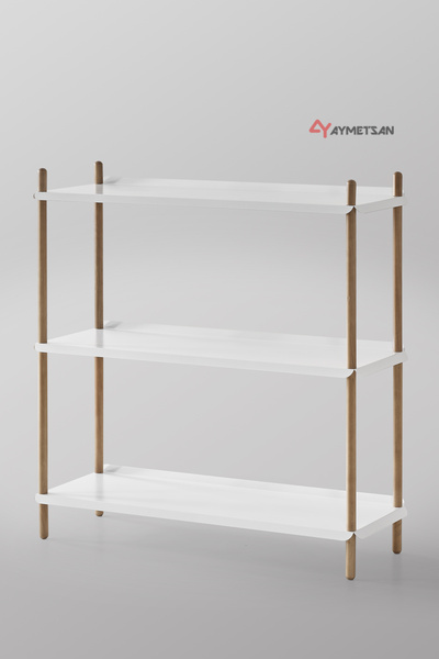 Aymetsan Metal Otomotiv Sanayi Metal ve Doğal Ahşaptan Kitaplık, Çok amaçlı Raf, Çiçeklik - Beyaz Raf 3 KATLI