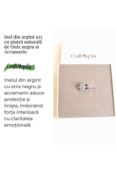 craftmystic Inel din argint 925 cu acvamarin și onix negru - Claritate și protecție