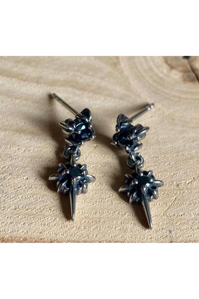 Viking Special Design Black Zircon Stone Dangle 316L Stainless Tarnish Free Steel Earrings