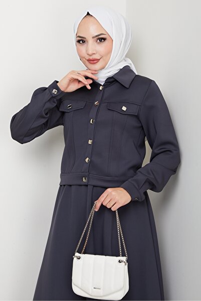 Bestenur Jacket Skirt Scuba Two-Piece Set 1614 - Anthracite