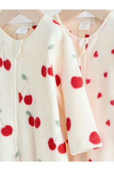 Next Baby Cream Red Cherry Patterned Polar Fleece 2-Piece Sleepsuit Set