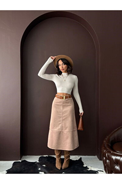 Ecenin Favorileri Жіноча спідниця середньої довжини з замші Scuba