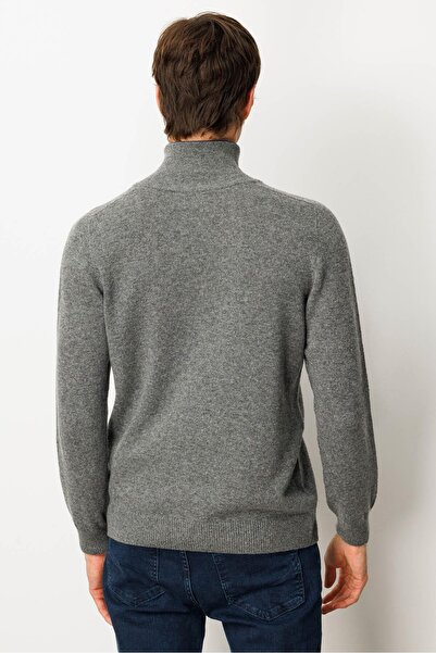 Desen Triko Men's Basic Wool Sweater with Zipper Collar Smoked