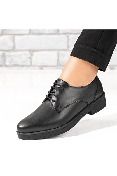 Modlet.ro Γυναικεία μαύρα Δερμάτινο casual παπούτσια με κορδόνια MOD10248