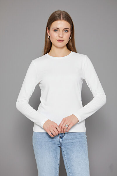 Avones Women's Crew Neck Long Sleeve Basic T-Shirt - 100% Cotton Casual T-Shirt-White
