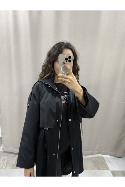 Erge boutique SİYAH KAPÜŞONLU YAĞMURLUK TRENÇKOT