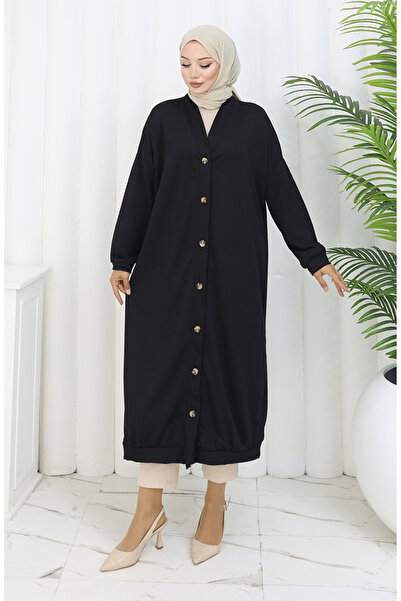 sefamerve İki İplik Düğmeli Uzun Hırka 0181-01 Siyah