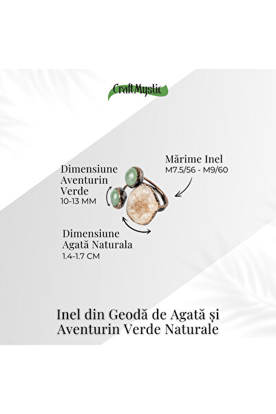 craftmystic Green Agate and Aventurine Agate Geode Ring - Inner Harmony and Vitality