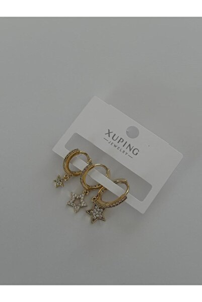 marsel aksesuar Xuping Zircon Stone Set of 3 Star Model Hoop Gold Earrings