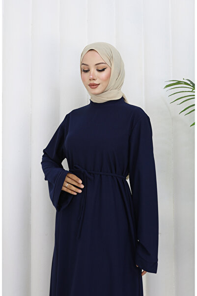 sefamerve Lace-Up Dress with Cuffed Sleeves 2160-02 Navy Blue