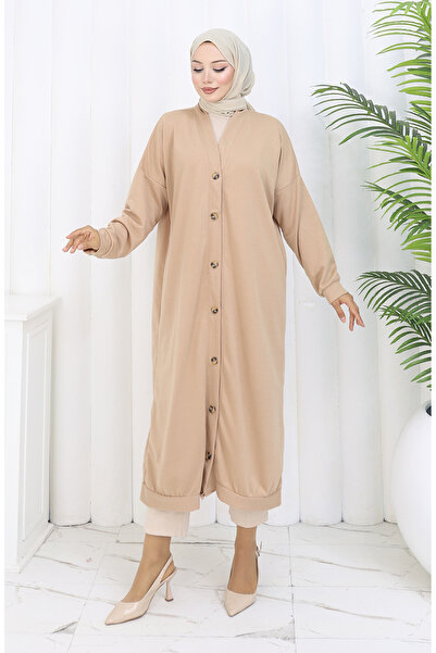 sefamerve İki İplik Düğmeli Uzun Hırka 0181-02 Bej