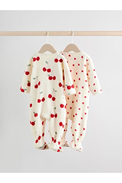Next Baby Cream Red Cherry Patterned Polar Fleece 2-Piece Sleepsuit Set