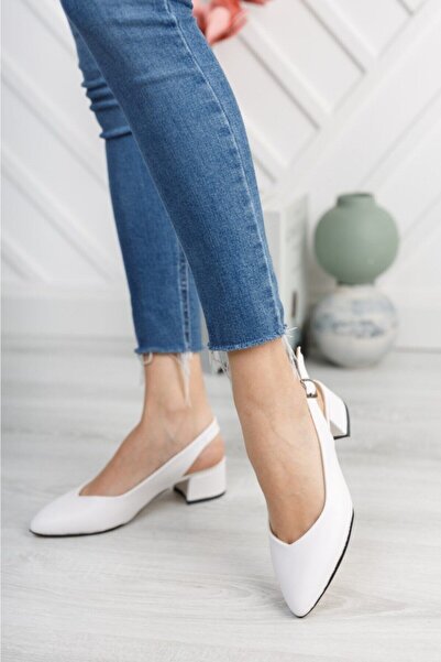 Nirvana Pantofi de damă cu piele albă spate deschis